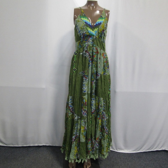 Anthropologie Barok Paris Sleeveless V-Neck Tiered Dress Green - Picture 5 of 10